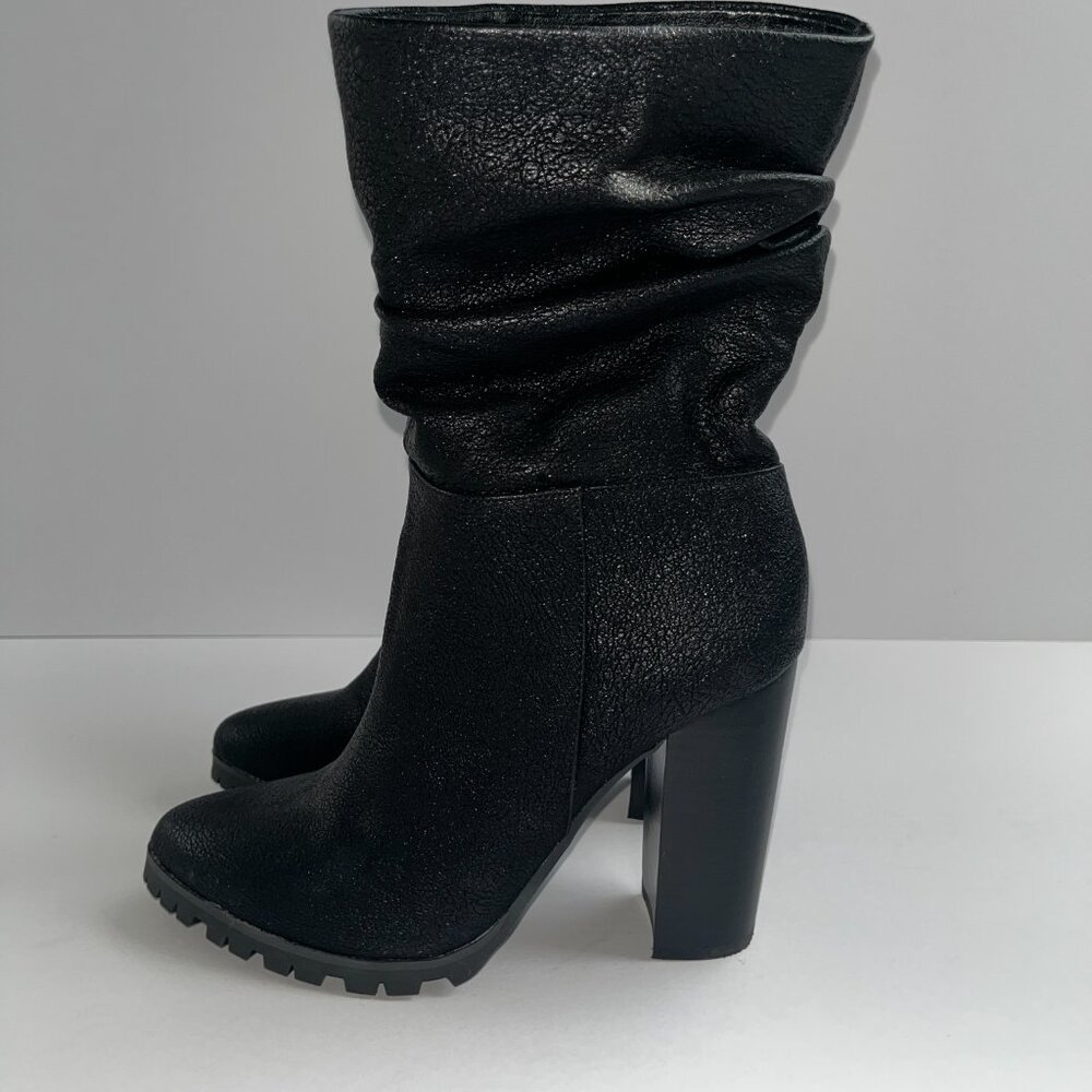 Katy Perry Black Textured High Heel Calf Slouchy Boots 8.5M